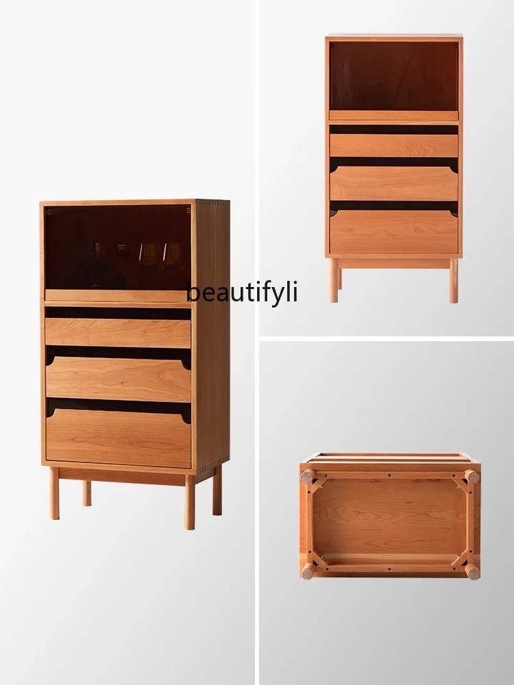 Nordic Cherrywood TV Side Cabinet Living Room Sofa Drawer Chest of Drawers Locker Clothes Closet