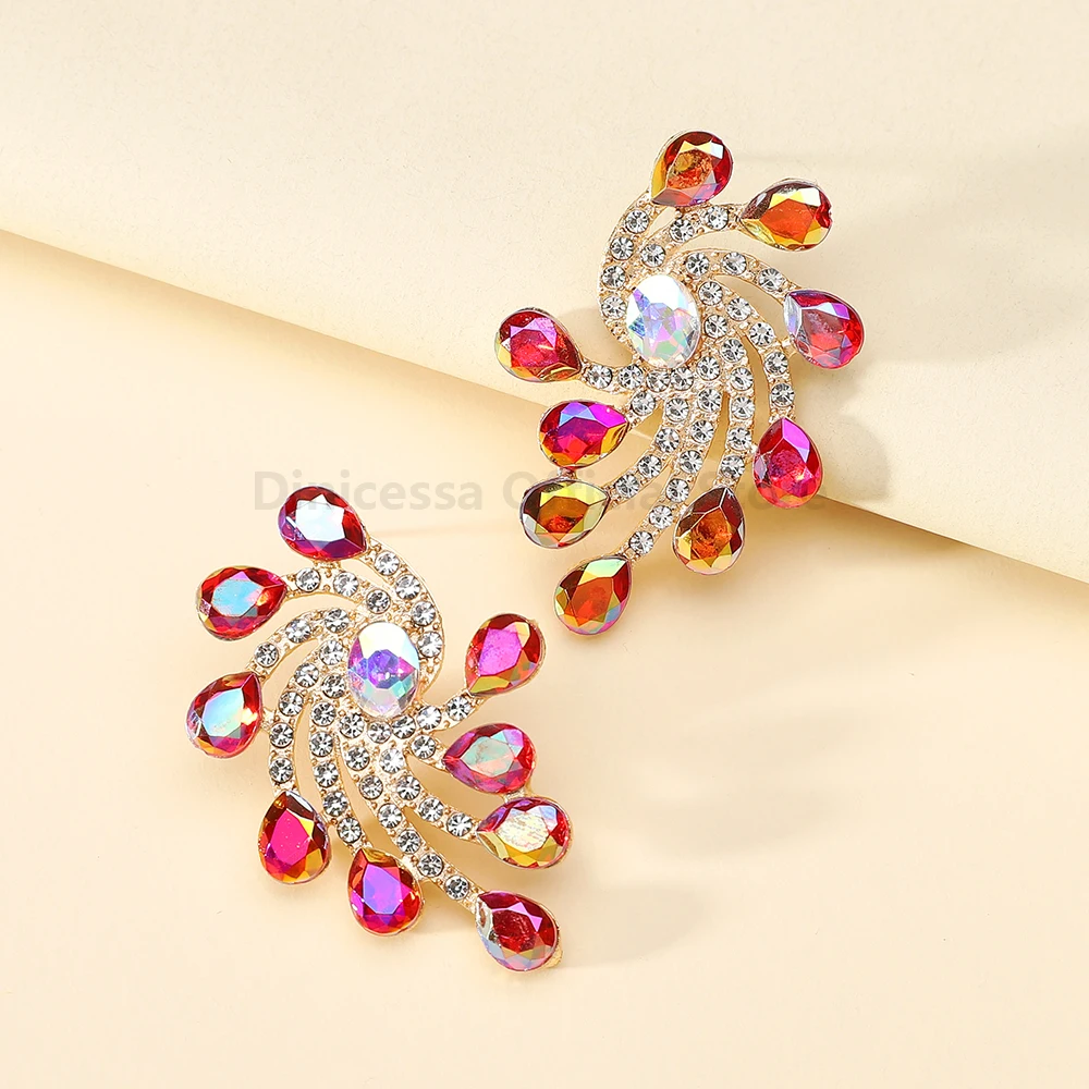 Elegant Irregular Geometric Rhinestone Earrings For Women Trendy Luxury Design Bride Wedding Party Charming Jewelry Accessories