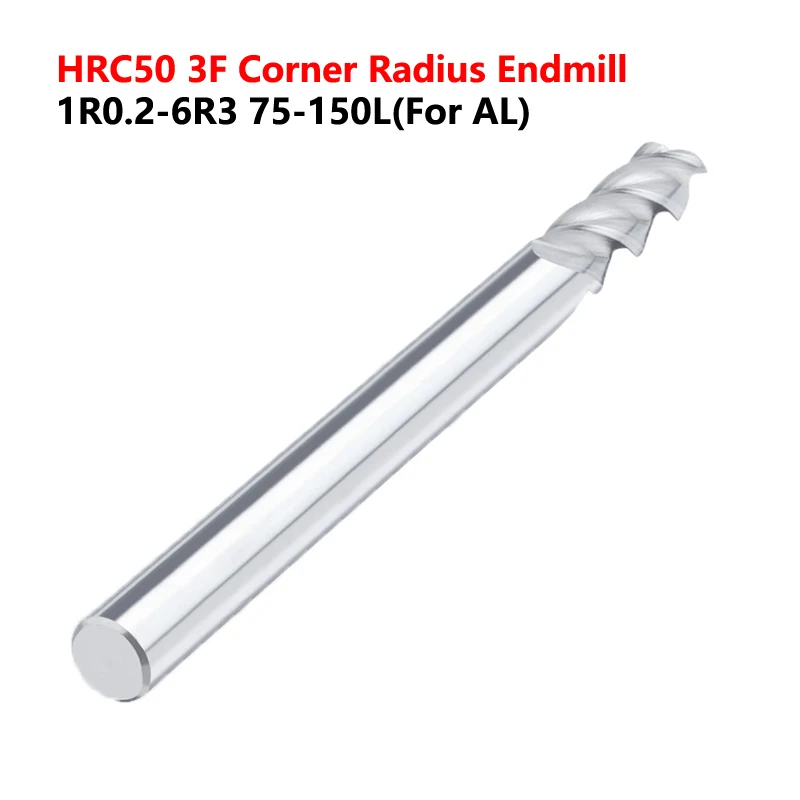 

OYYU HRC50 Концевые фрезы с удлиненным угловым радиусом, 3 флейты для концевых фрез из карбида алюминия, фрезерование из вольфрамовой стали с круглым носом с ЧПУ 150L R0.5