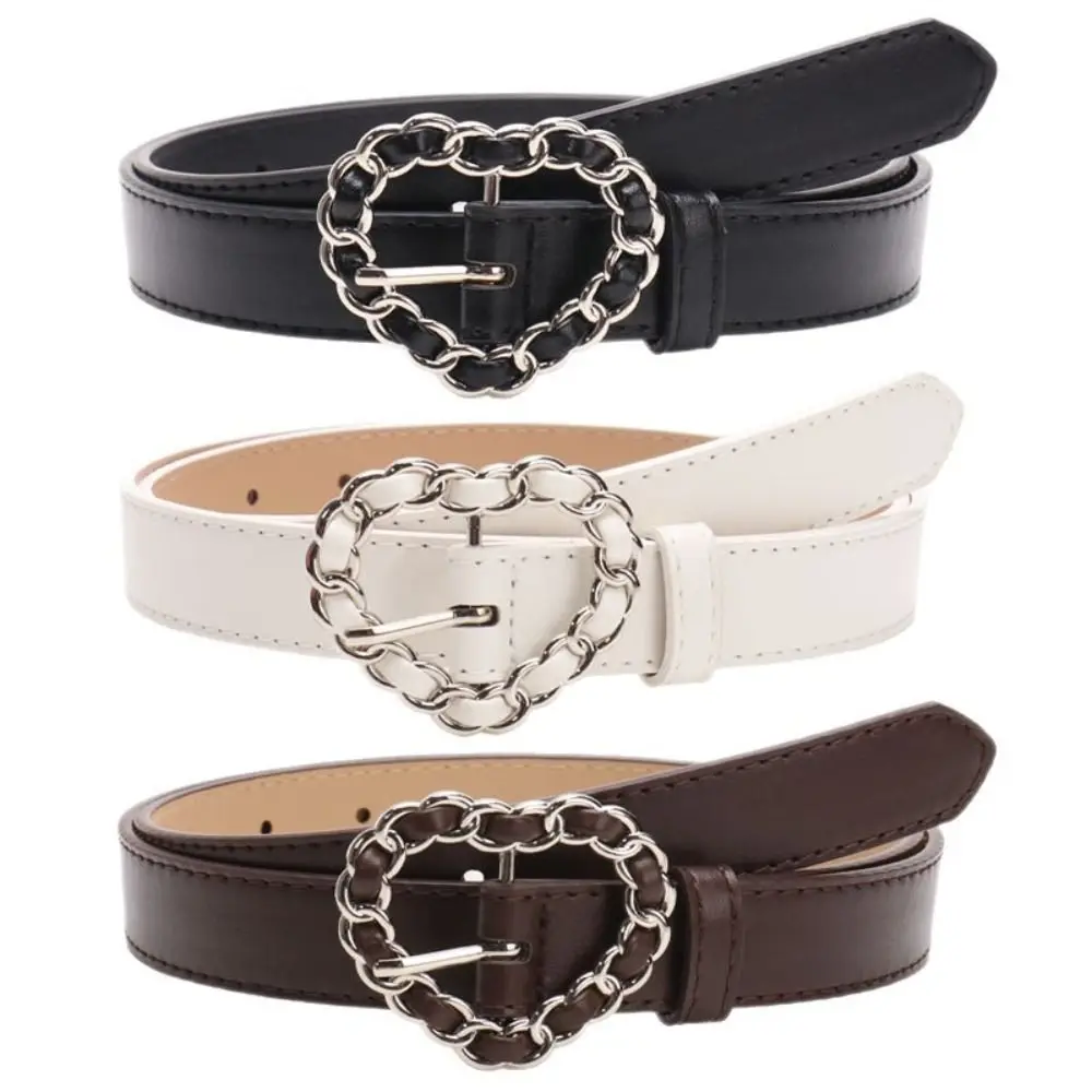 Punk Adjustable Decorative Waist Belt Y2K All-Match Heart Buckle Belt Vintage Faux Leather Waistband For Women