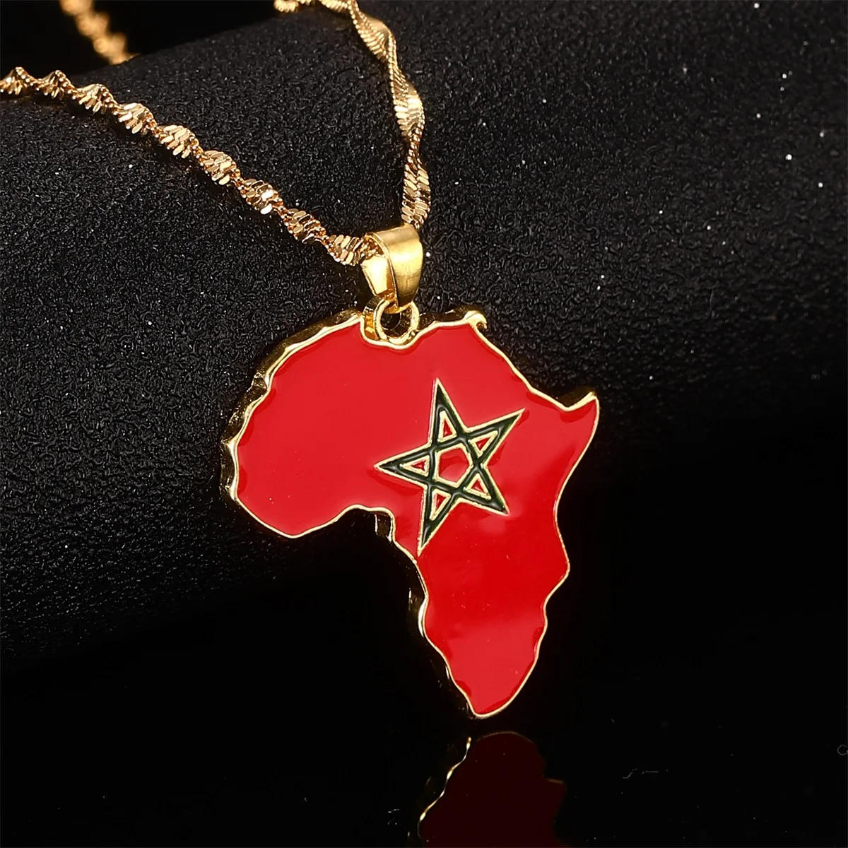 Enamel Stainless Steel The Kingdom of Morocco Map Flag Africa Map Pendant Necklace