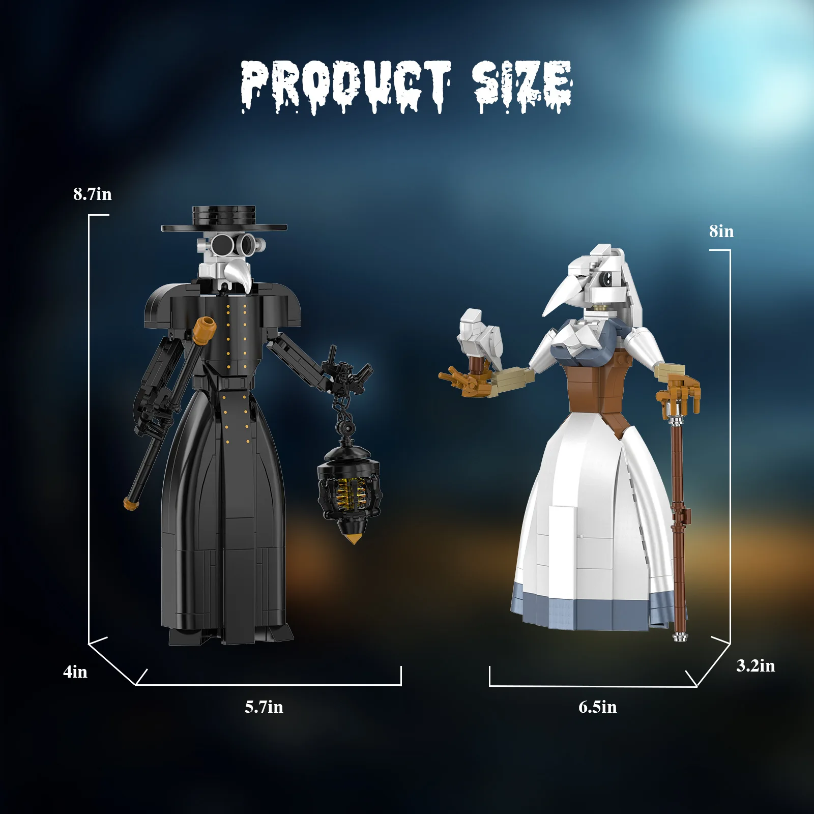 Buildmoc Horror Figures Plague Doctor Couple Light MOC Set Building Blocks Kits Toys for Children Kids Gifts Toy 500PCS Bricks