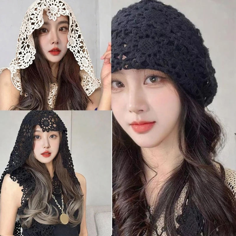 Classical Lace Trim Woman Shawl for Spring Mantilla Headwear Scarf Hood