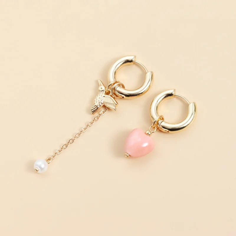 Beach Heart Bird Pearl Asymmetry Earrings French Retro Fashion Luxury Accessories Women Jewelry Wedding Part Gifts eh340