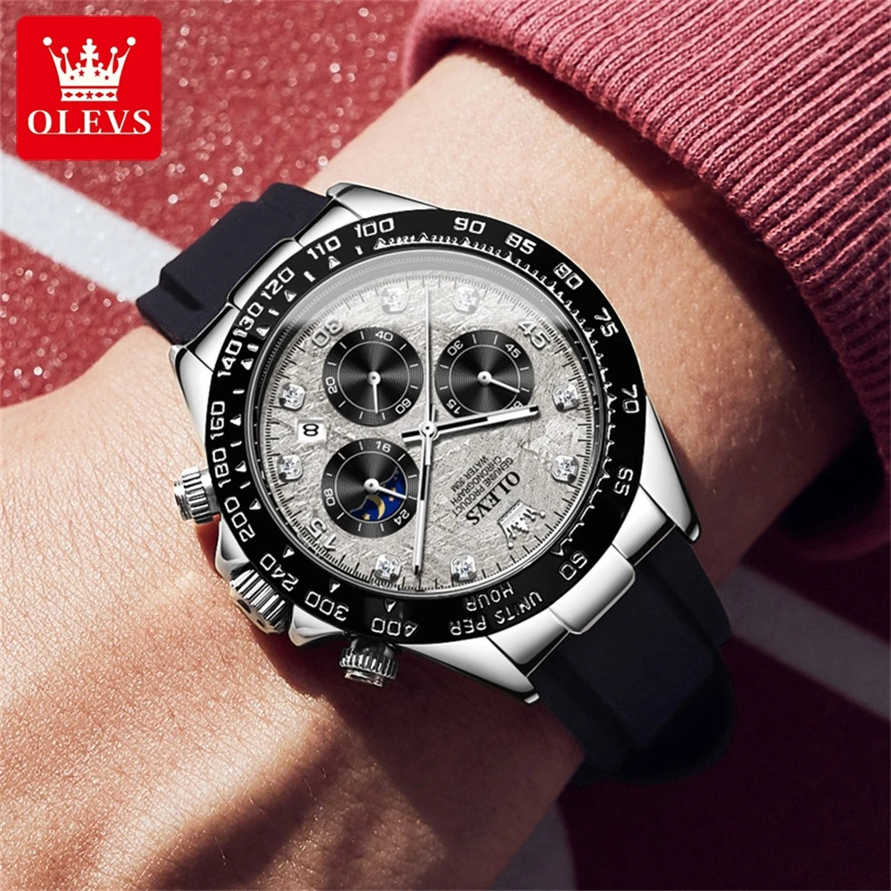 OLEVS Mens Watches Top Brand Luxury Chronograph Quartz Watch for Men Sports Silicone Waterproof Wristwatch Relogio Masculino