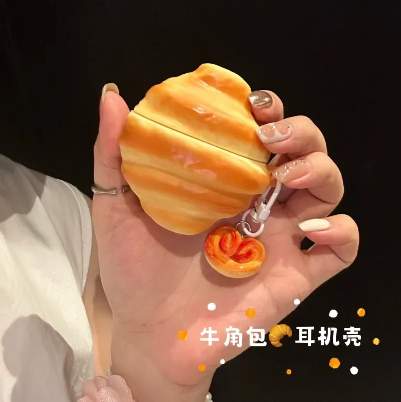 ل AirPods Pro 2nd حافظة لطيف الكرواسون الخبز لينة غطاء سيليكون ل AirPods 4 3 2 فتاة المفاتيح سماعة شحن صندوق قلادة