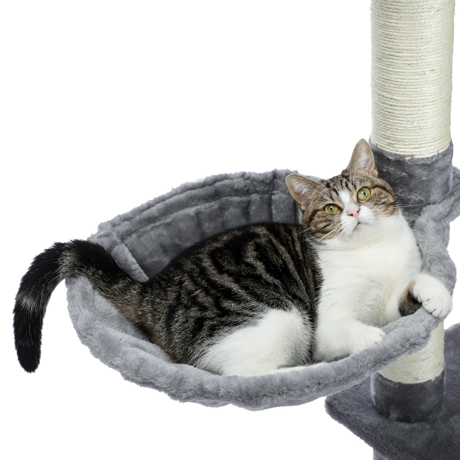 Modern Large Cat Tree with Spacious Condo  Large Top Perch  Cozy Hammock Scratching Post  Climbing Ladder  Feeding Bowl