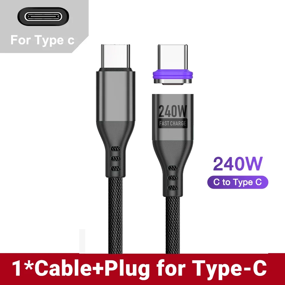 AUFU PD240W Magnetisches Typ-C-Kabel für MacBook PC 5A Superschnelllademagnet USB-C-Ladegerät Datenkabel für iPhone Samsung Xiaomi