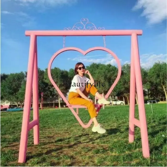 Romantic Heart-Shaped Swing Park Photo Outdoor Swing Chair Courtyard Swing Shape Chair