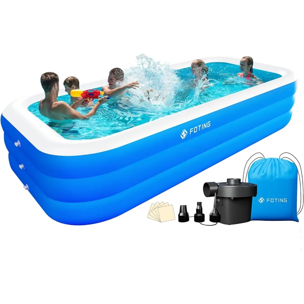 

Inflatable Pool for Adults and Kids with Electric Pump & Carrying Bag, 120" X 72" X 23" Full-Sized Blow Up Pool Oversized Thick