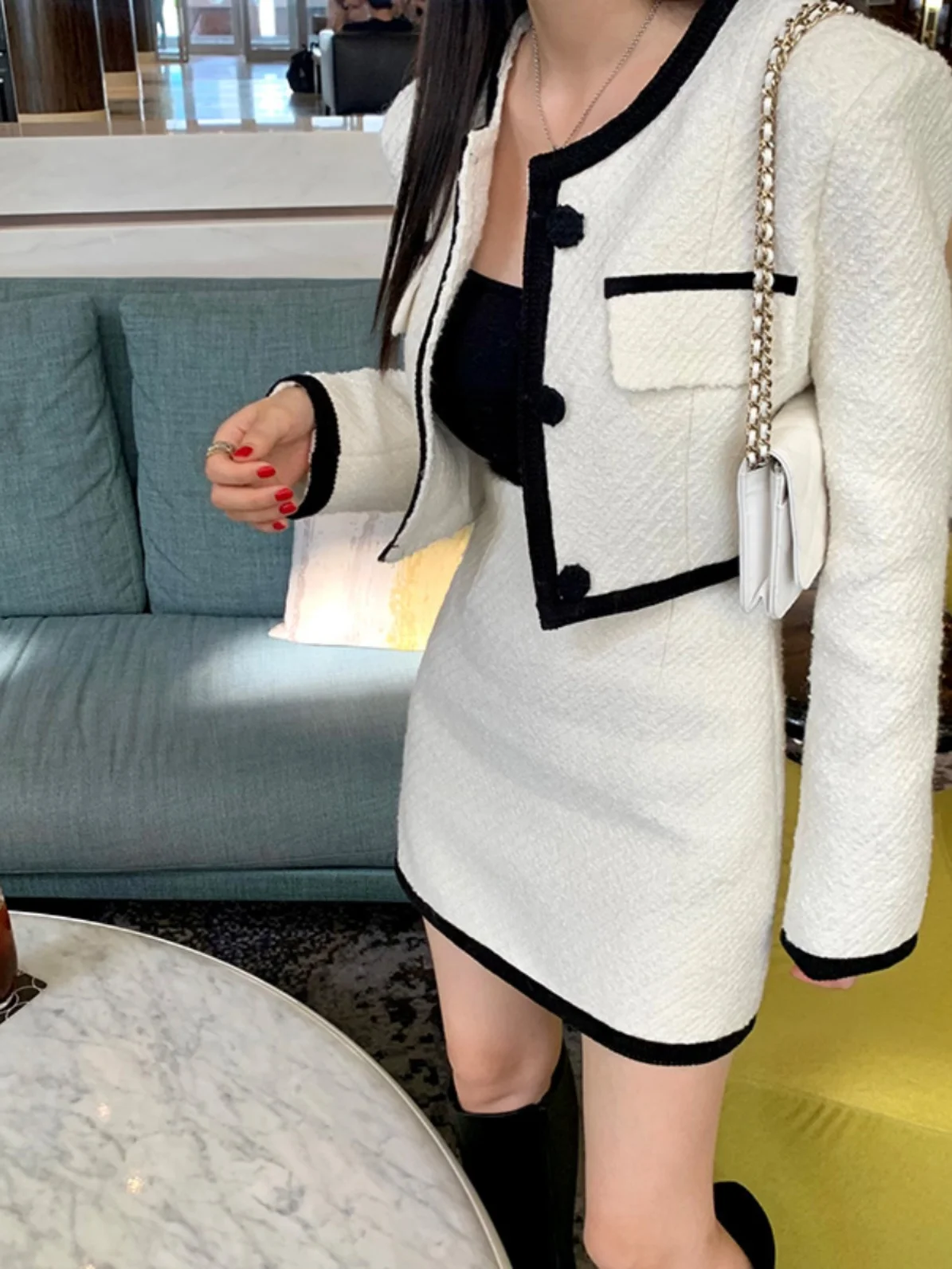 

Faionable Autumnal Two-Piece Set ort A-Line Skirt with Color-Blo Design Ele Sle Women's Skirt Ensemble