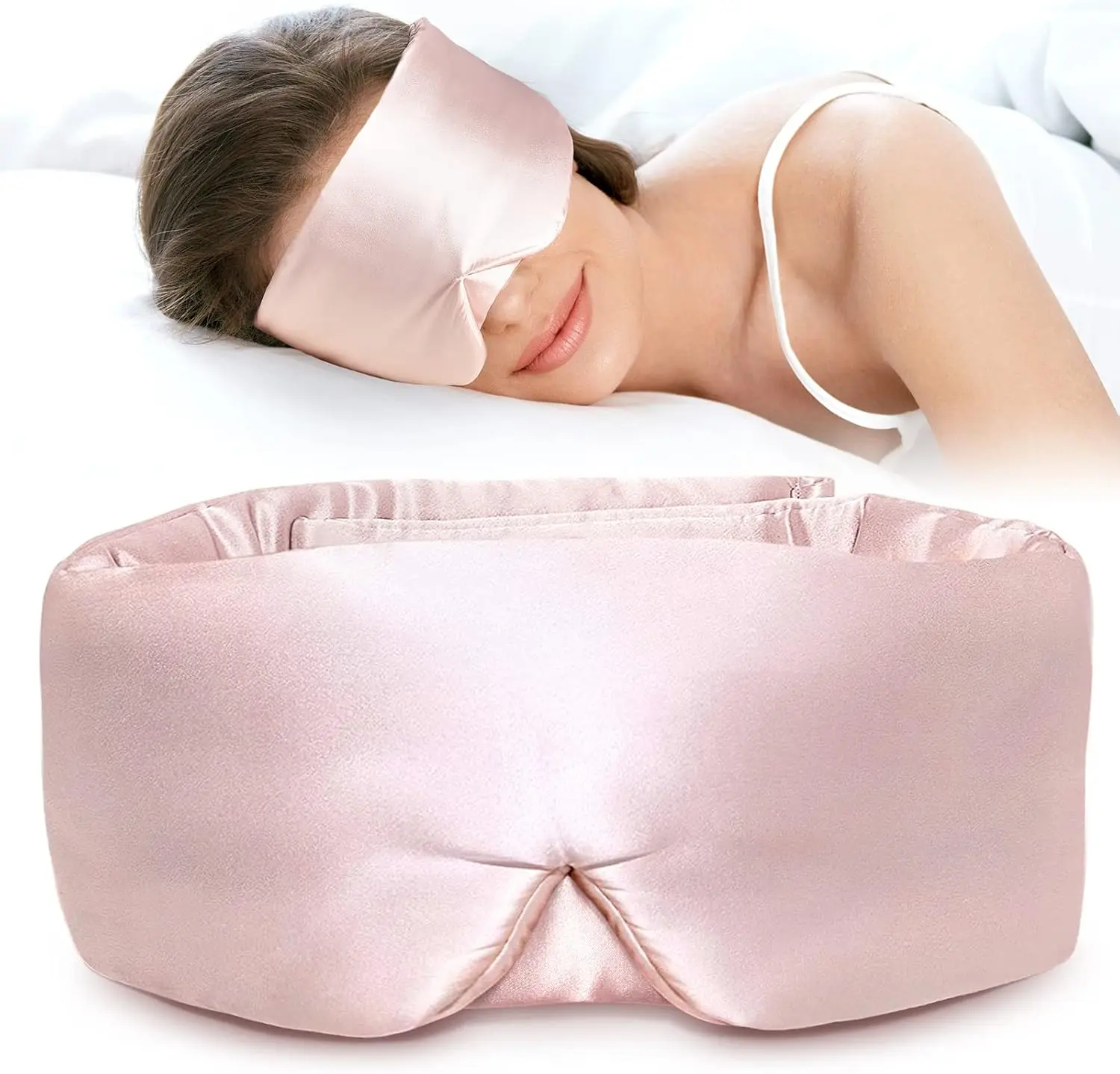 

Silk Sleep Mask for Side Sleepers, 22 Momme Mulberry Silk Eye Mask, Padded & Adjustable, Pink