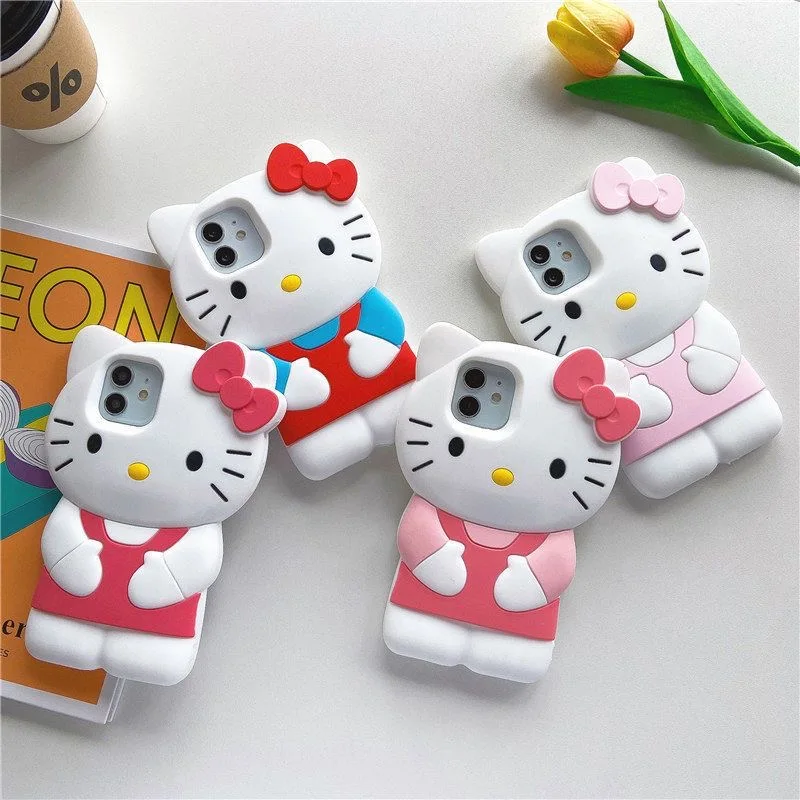 Custodia per telefono stereoscopica 3D Cartoon Sanrio Hello Kitty per IPhone 15 14 13 12 11 Pro Max X XR XS MAX Cover posteriore in Silicone morbido