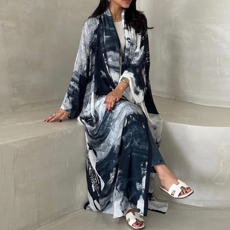 

Women's Casual Long Sleeve With headscarf Coat Spring Autumn Casual Thin Vacation Jackets Vintage Pattern Print Muslim Cardigans
