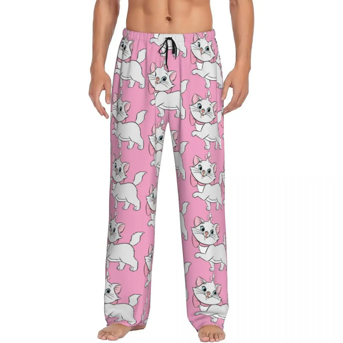 

Custom Marie Pajama Pants for Men Cute Cat Kitten Lounge Sleep Stretch Sleepwear Bottoms with Pockets