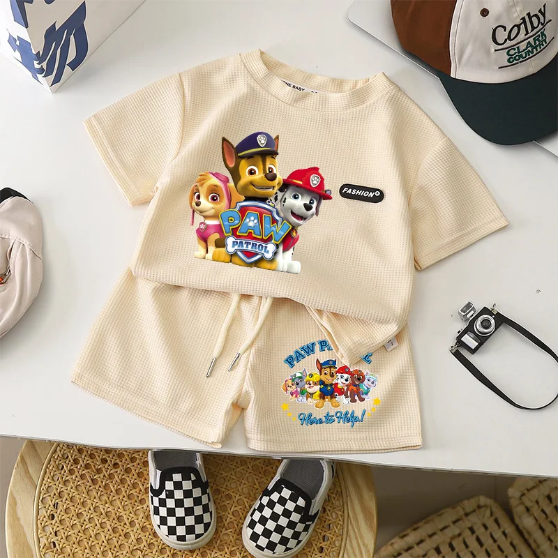 Conjunto de 2 piezas de camiseta y pantalones cortos de Patrulla Canina para niños, diseño de Chase y Skye, ropa informal de verano para niños y niñas, conjunto de camiseta y pantalones, regalo