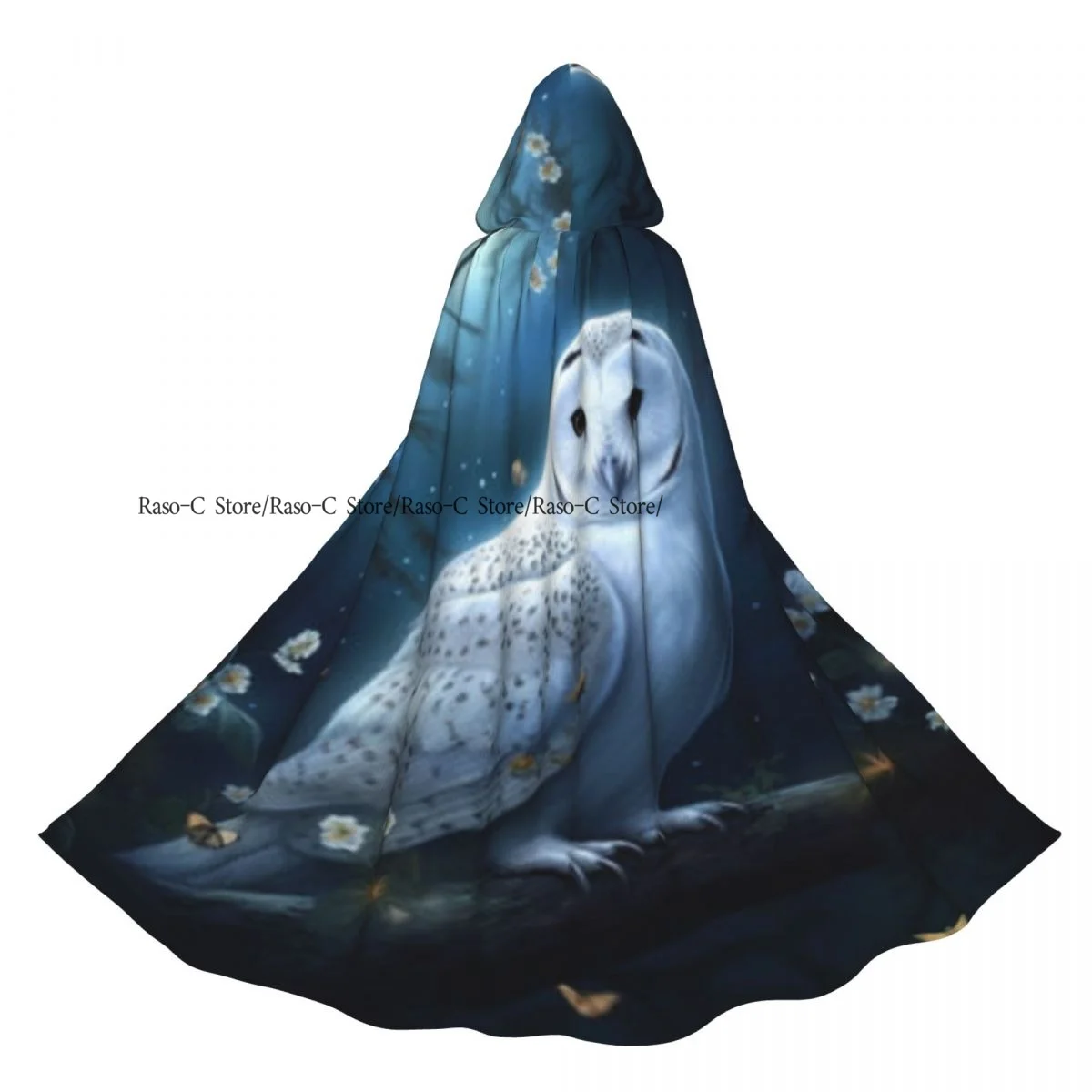 Unisex Witch Party Reversible Hooded Adult Vampires Cape Cloak White Owl Portrait