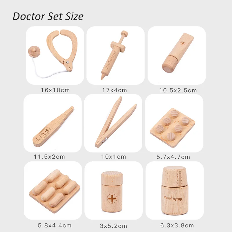 Wooden Pretend Play Toy Makeup Kit Cosmetic Bag Doctor Imitation Game Tool Set Toys for Girls and Boys Interest Development Gift