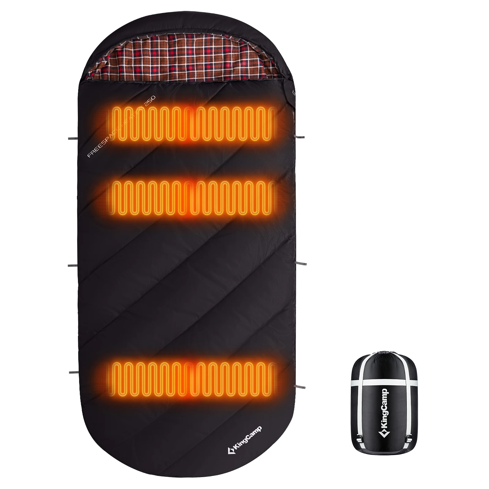 حقيبة نوم KingCamp للبالغين، الطقس البارد والدافئ، واسعة جدًا وكبيرة وطويلة XL، أكياس نوم من الفلانيل المقاومة للماء، Essent