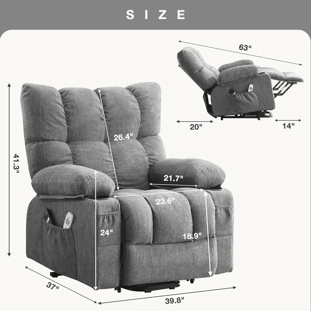 Power Lift Recliner Chair for Elderly with Vibration Massage and Lumbar Heating Electric Recliner Sofa with Cup Holders