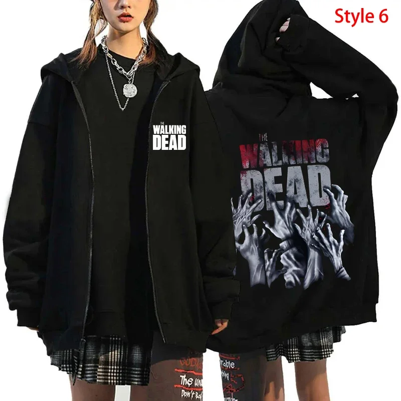 Nouveau chaud TV The Walking Dead sweat à capuche imprimé femmes hommes mode sweat à capuche avec fermeture éclair Harajuku sweat Hip Hop Streetwear veste manteau