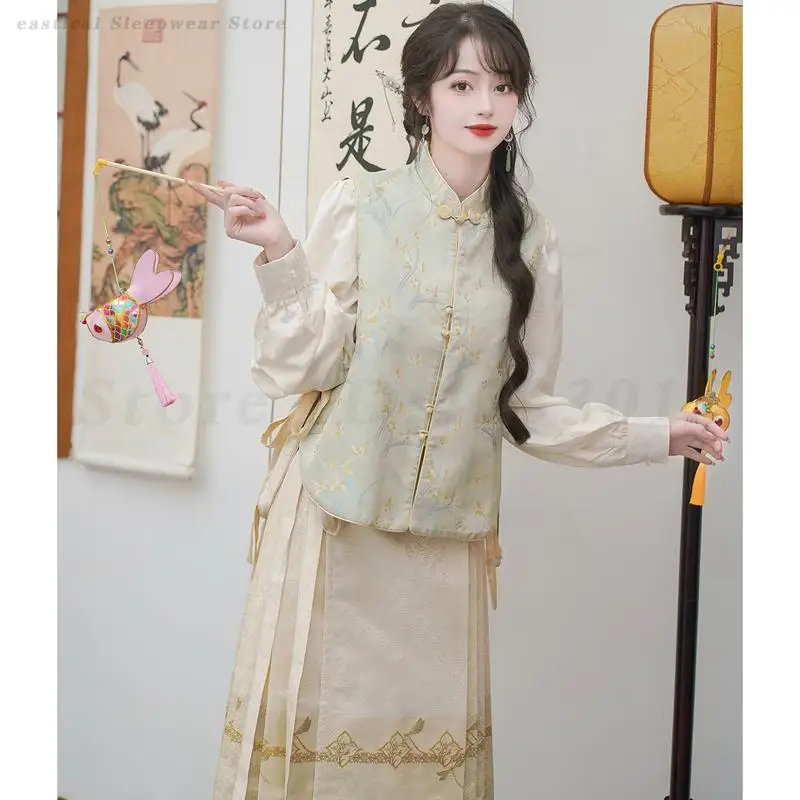 New Chinese Style Horse Face Skirt Retro Shirt Vest Mamian Skirt Traditional Ancient Tang Clothes Classic Novelty Hanfu Qipao