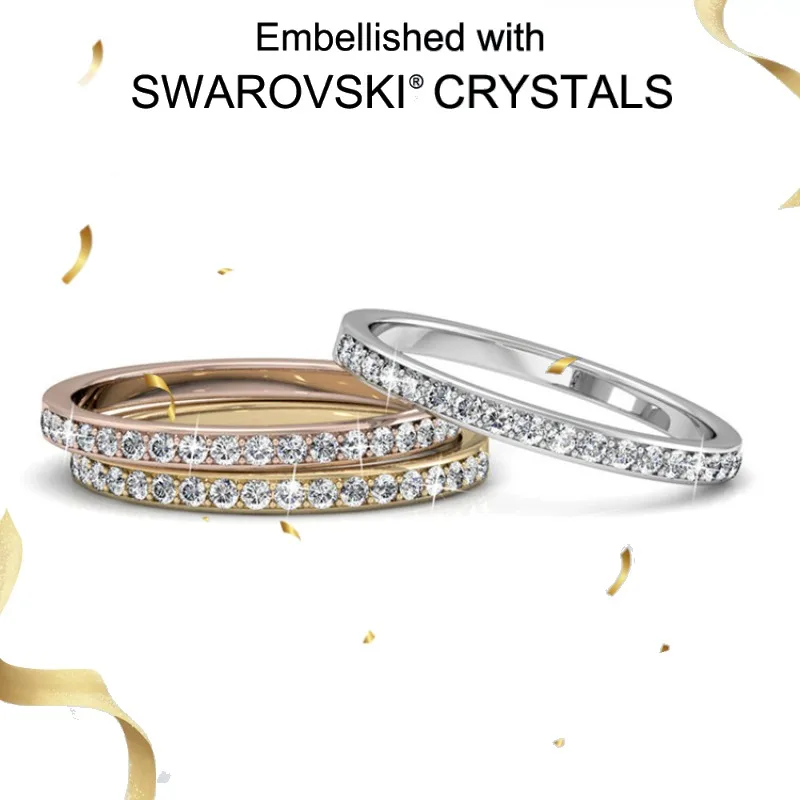 

Daisini Swarovski Crystals Thin Ring Set 925 Sterling Silver Stackable Full Eternity Band Gold Plated Pave Rings for Women