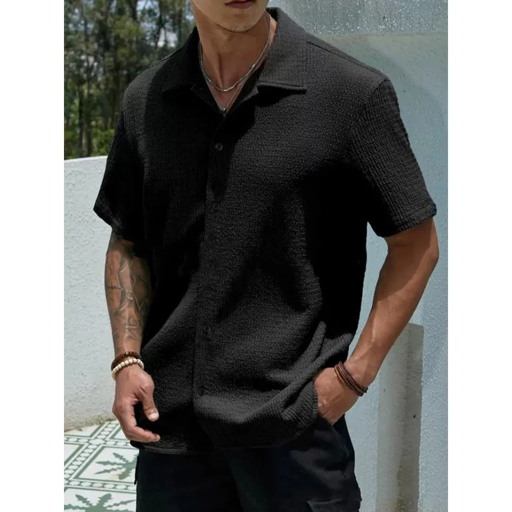 

Men's Summer Casual Shirt - Short Sleeve Solid Relaxed Fit Breathable Comfortable Button Down Shirt for Men Outdoor Daily Wear