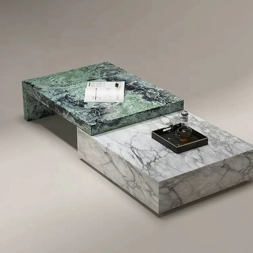 Modern stone center table natural green marble coffee table luxury extendable tea table living room