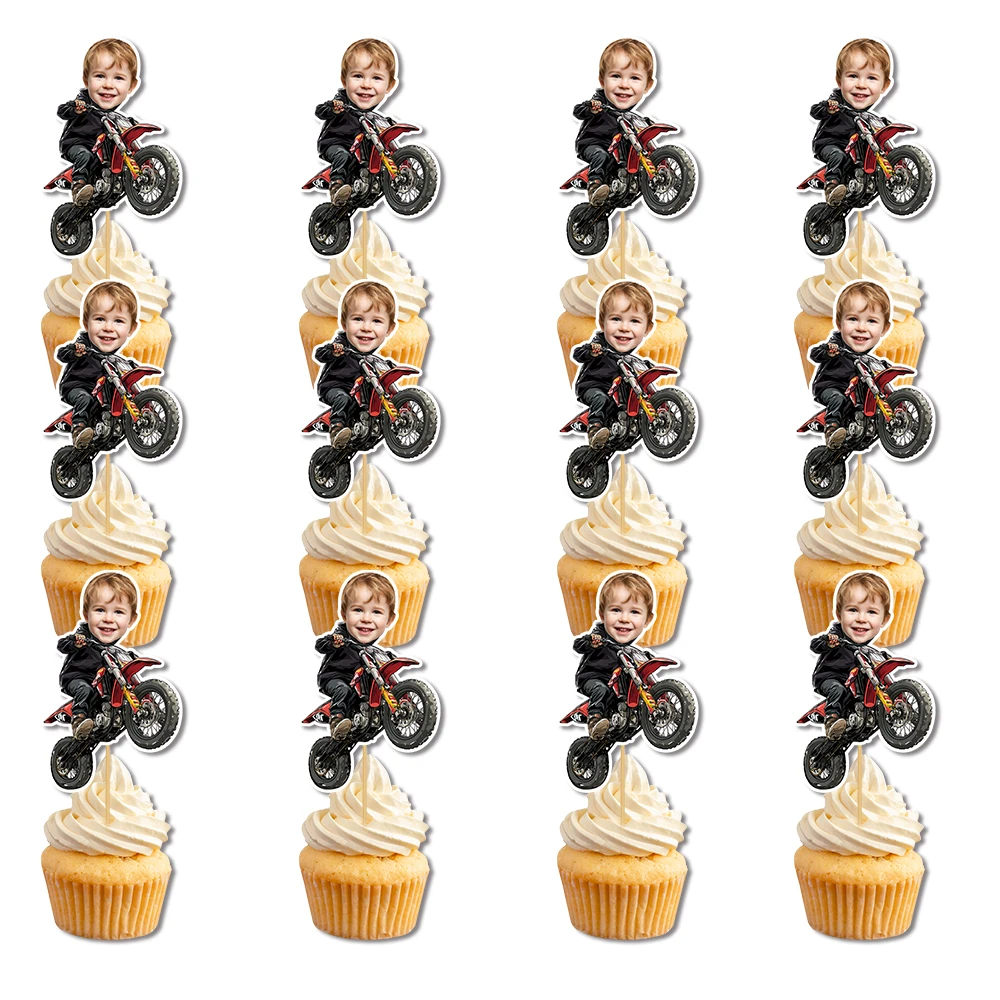 Maßgeschneiderte Geburtstagsparty, Motorrad, Gesicht, Photocupcake, Plugin und Geschenkaufkleber, Dessert-Dekorationszubehör, Versiegelungsaufkleber