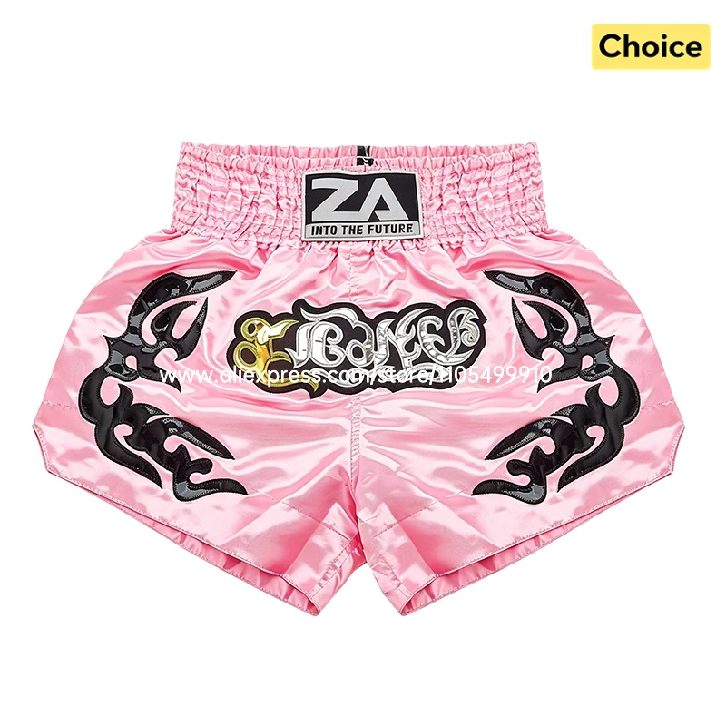 Muay Thai Shorts Rosa Thai-Boxshorts Traditionelle Stickerei Satin Herren Damen Kinder Kampfsport MMA Kickboxen Trainingshosen