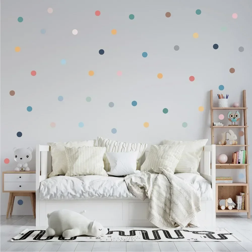 New Cute Cartoon Colorful Polka Dots Children Wall Stickers Removable Nursery Wall Decals Poster Print Kids Bedroom Home Decor