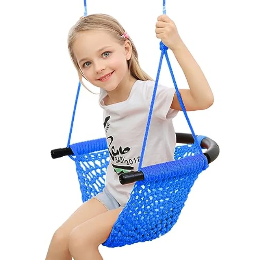 

Hand-Knitting Toddler Swing Swing Seat for with Adjustable Ropes Swings Set for Outdoor Indoor Playground Backyard Blue