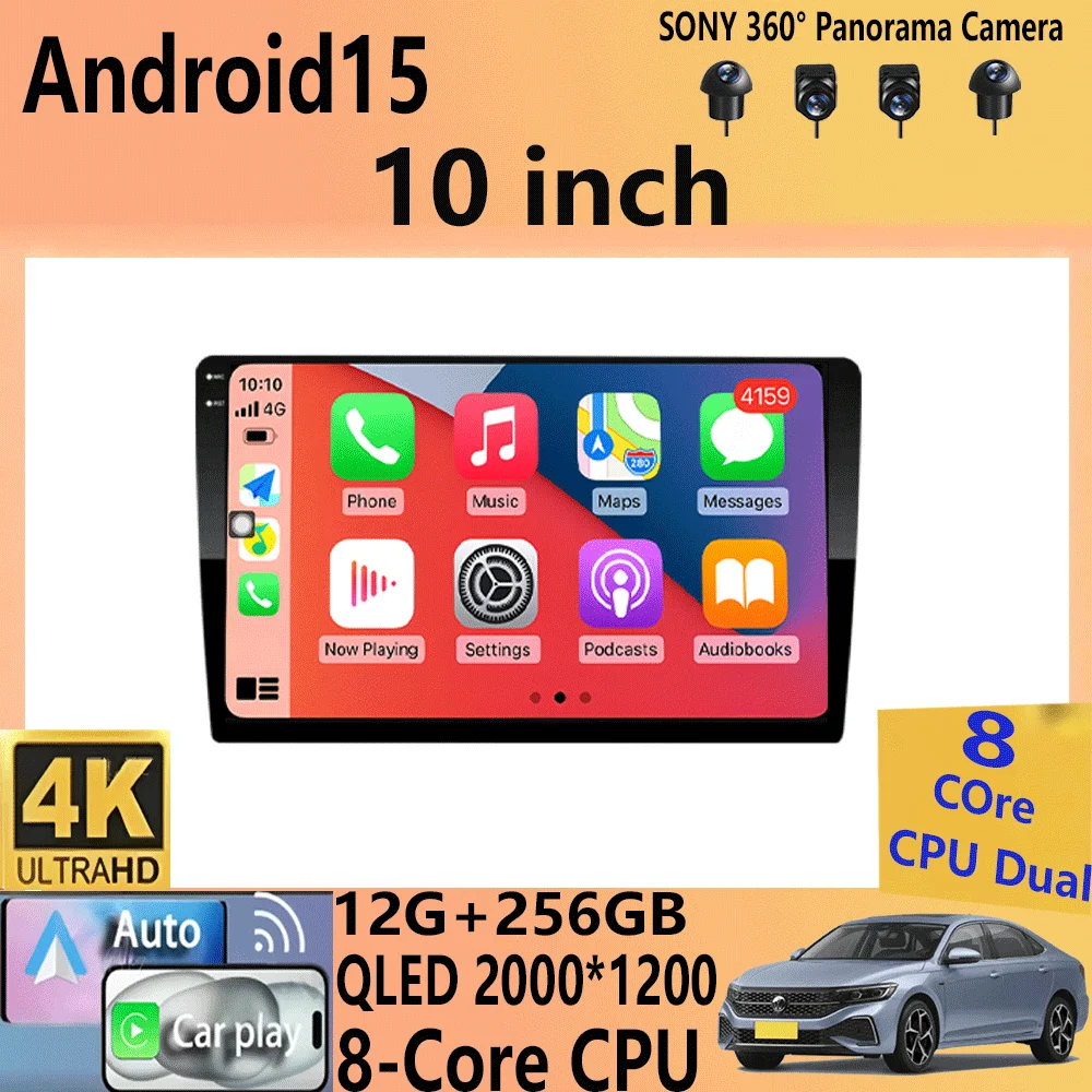 2din Car Android 15 Radio Multimedia Player 10 inch Carplay For Toyota Volkswagen Hyundai Kia Renault Nissan Honda Lada WIFI+4G