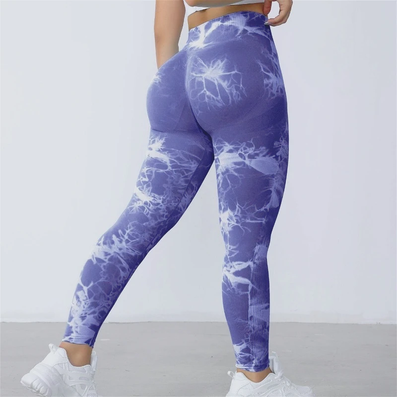 Pantalones invisibles con entrepierna para mujer, pantalón de Yoga sin costuras con estampado blanqueador de corbata, cintura alta, levantamiento de cadera, deportes, correr, moda Sexy