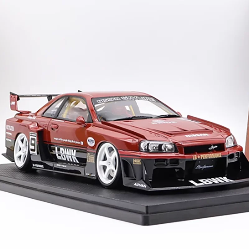 Nissan SKYLINE GTR ER34 1:18 Red Silhouette Wide-Body Simulation Car Model Decoration Collectibles Birthday Gift