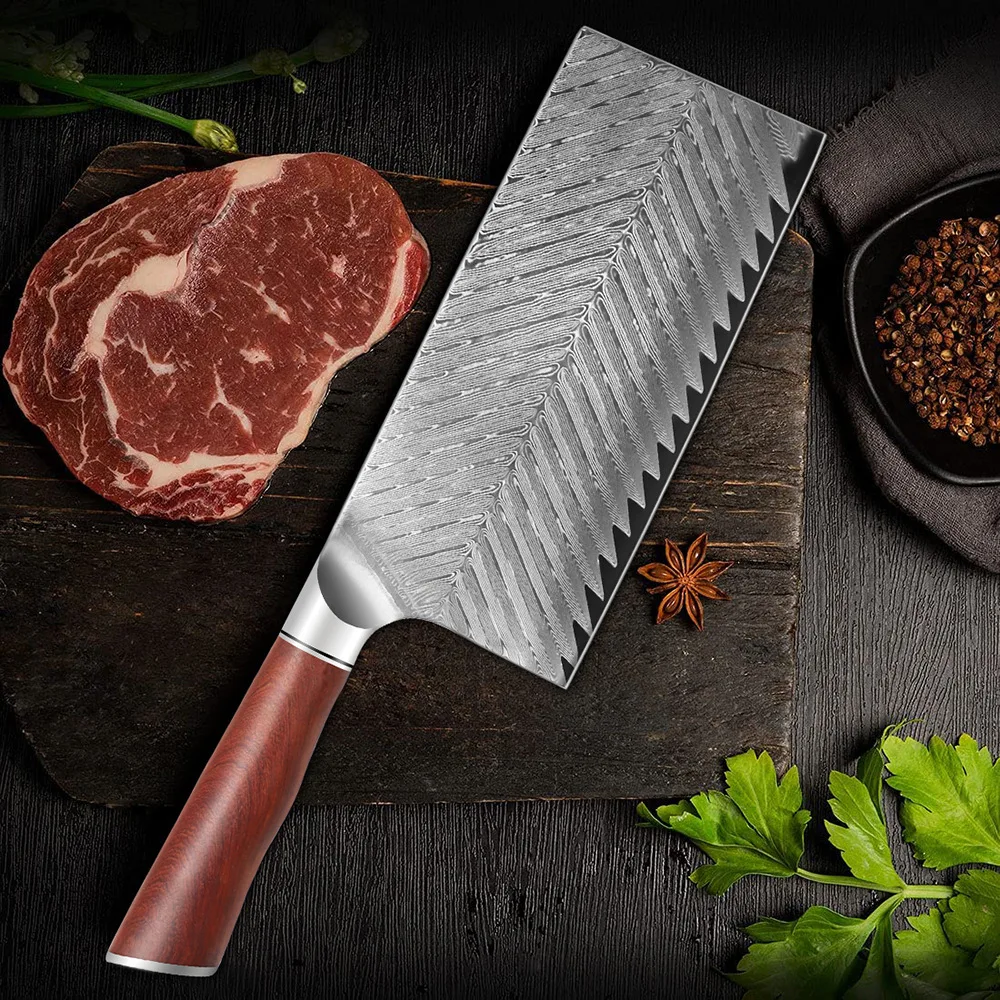 7 Inch Chinese Chef Knife 67-Layers Damascus Steel Blade Sharp Slicing Cleaver Kitchen Knives For Cutting Vegetables And Meat