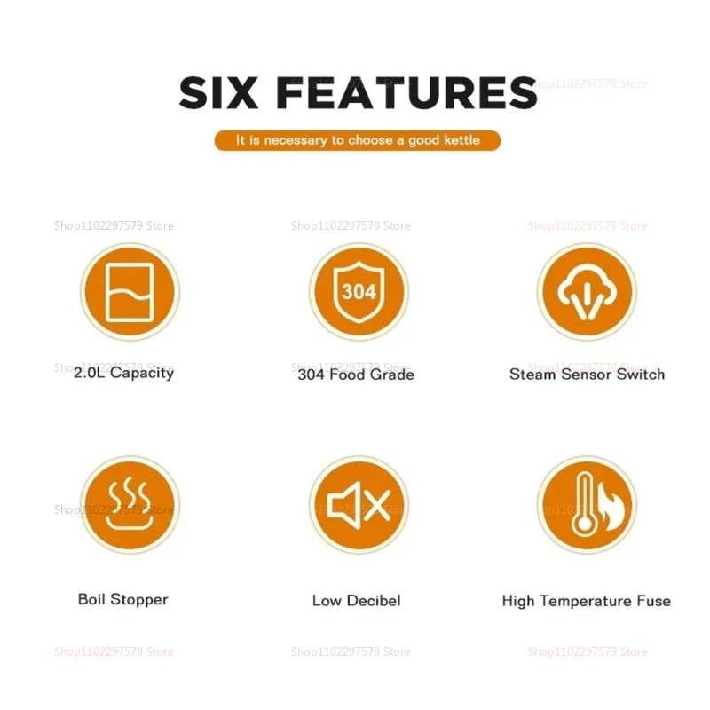 304 Stainless Steel Electric Kettle Portable 2L Coffee Pot Electric Water Heater Teapot 1500W Automatic Power Off kettle Home