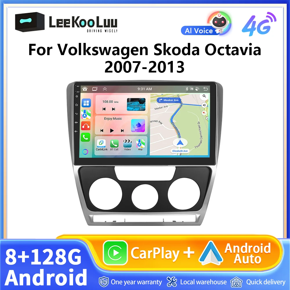 LeeKooLuu 8+128G CarPlay Android Autoradio For Skoda Octavia 07-13 (silver) Car Multiemdia Player 2 Din Auto Stereo GPS 4G Wifi