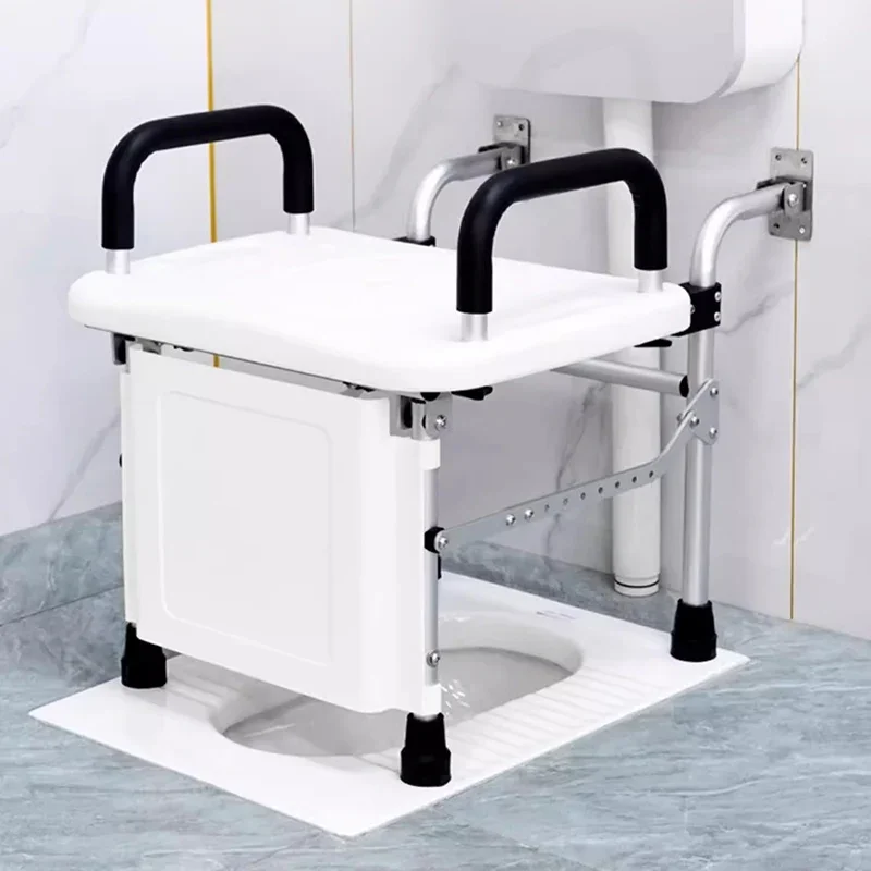 Portable Foldable Toilet Chair for Elderly and Pregnant Women Adjustable Squat to Sit Conversion Bathroom Safety Commode Seat