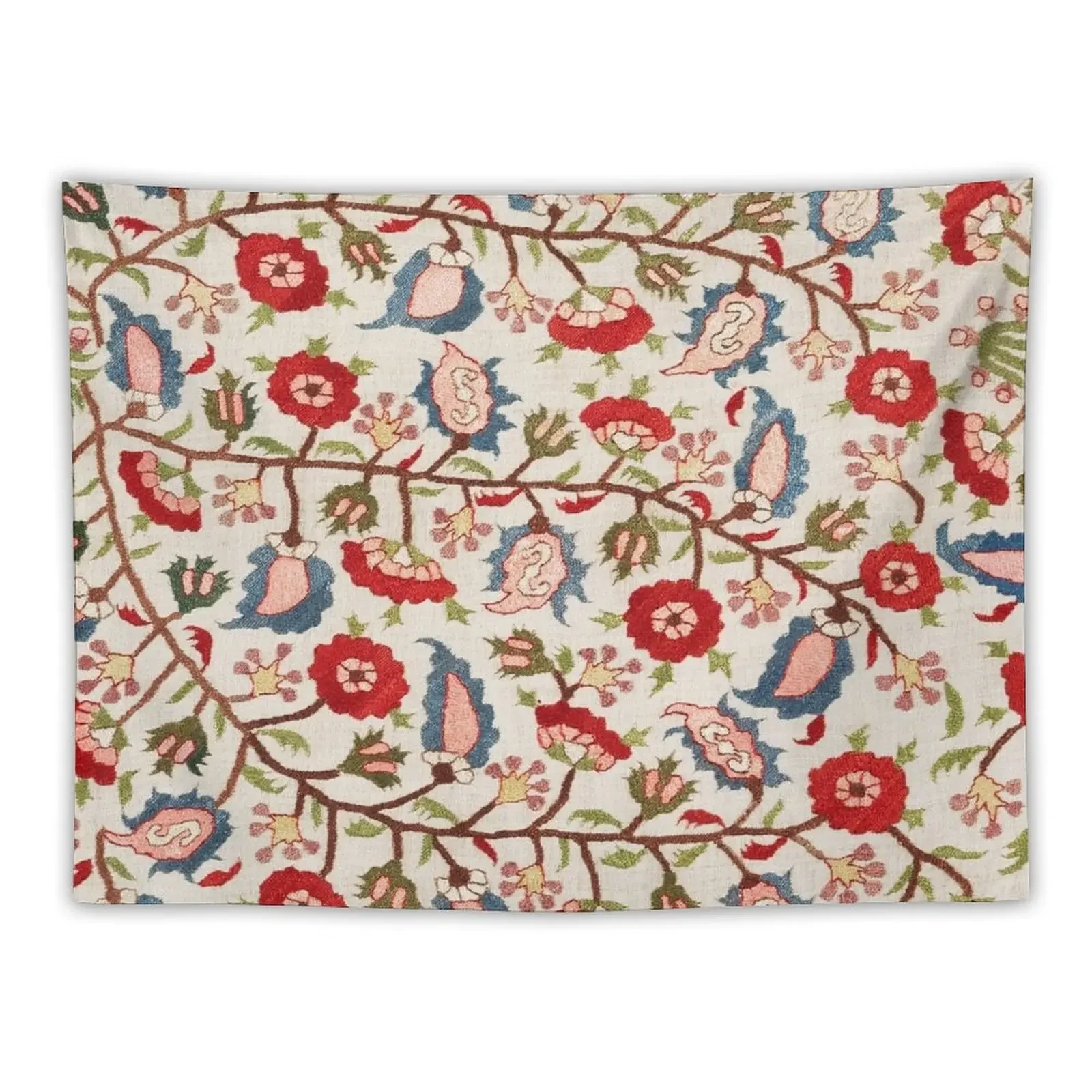 

RED POMEGRANATE FLOWERS SWIRLS,BLUE GREEN LEAVES TURKISH FLORAL PATTERN Tapestry Outdoor Decor Tapestry