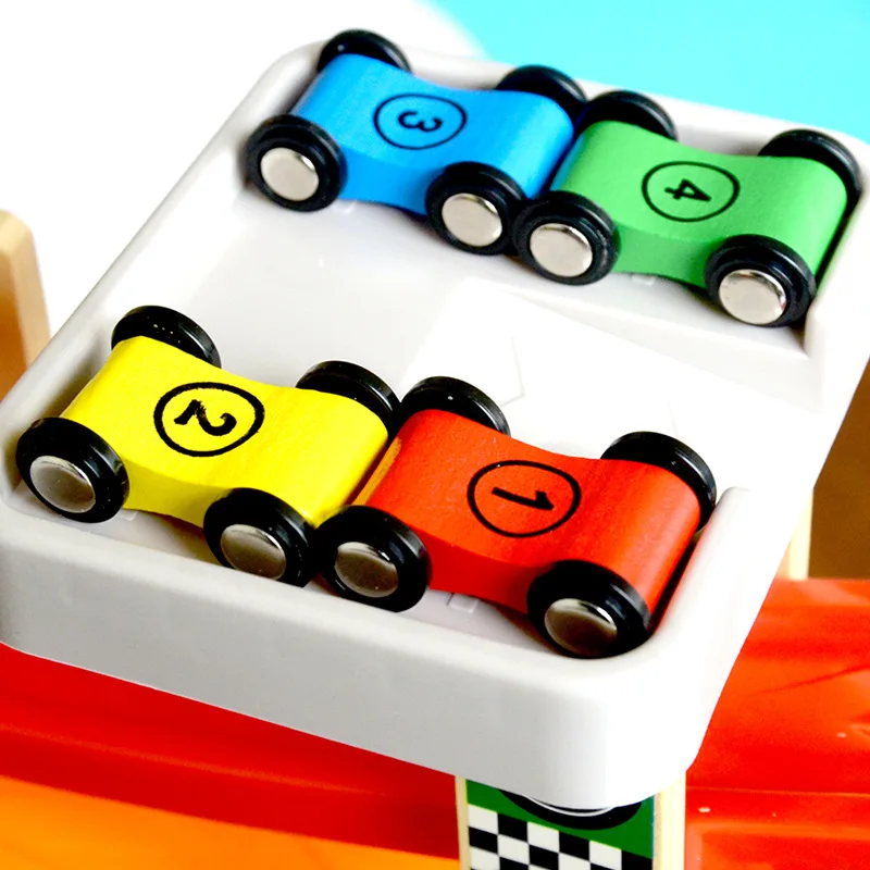 4PCS Wooden Four-Wheel Track Glide Gliding Car Children Inertia Racing Mini Digital Train Accessories Toys