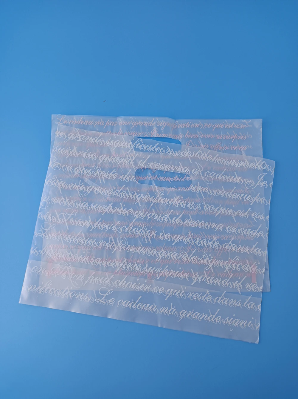 27x21cm White text poly handbag Horizontal style shopping mall carrier bag Clear packaging bag Plastic Shopping Bags