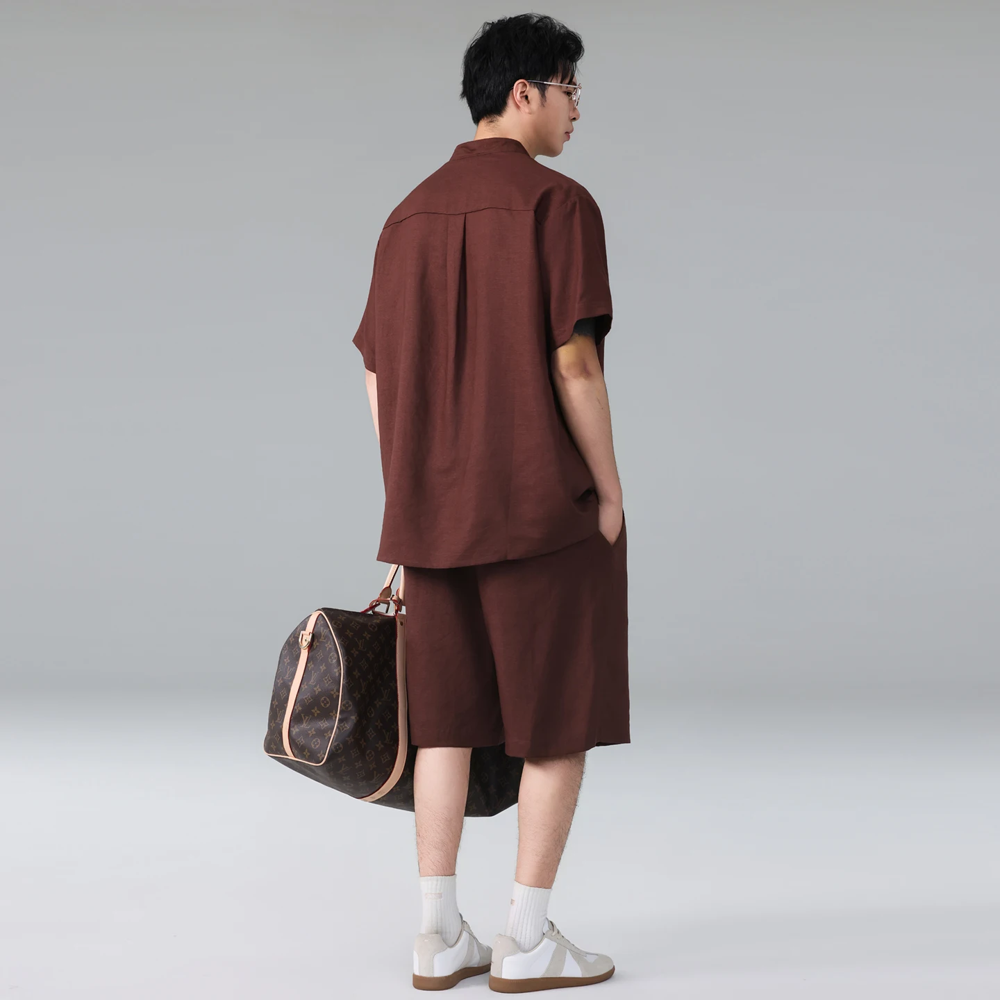 Men Summer Vintage Lightweight Line Loose Casual Short Sleeve Pullover Polo Shirts Shorts Pants Sets Plus Size Tracksuits view 4