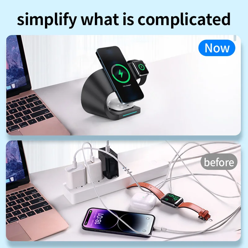 REMAX Magnetic Wireless Charger Stand 15W Induction Universal Quick Charging Dock For iPhone 15 14 13 12 WatchS1-7 SE AirPods