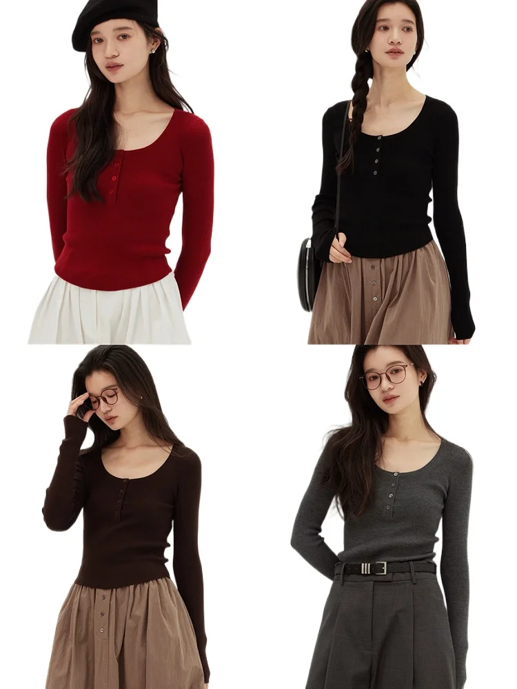 

Word of mouth high elastic wool _ American retro Henry large round neck thin short thickened knitted sweater
