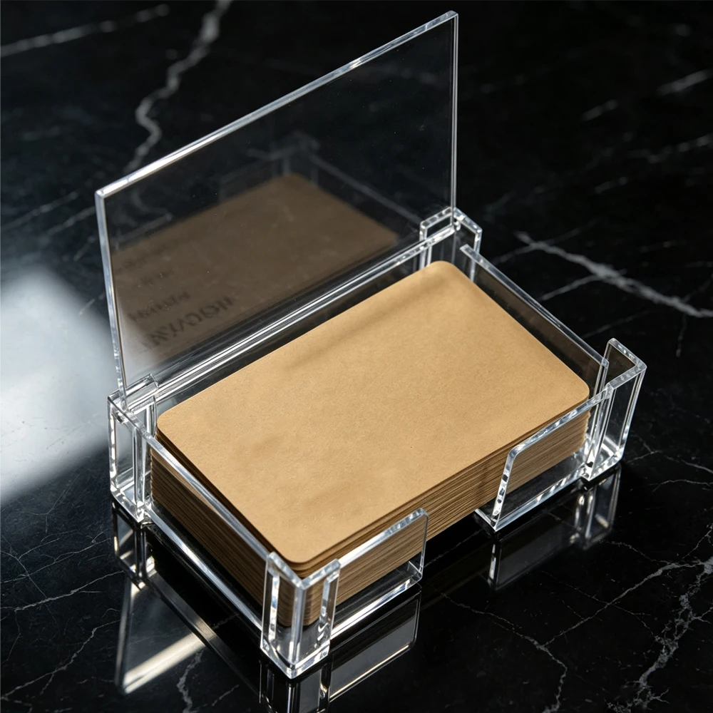 Desktop Acrylic Business Card Holder with Lid Clear Name Card Display Case Office Desk Card Organizer Container