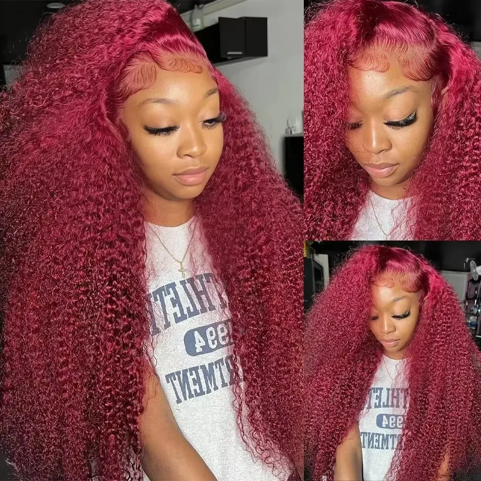 30 40 Inch 99J Burgundy Deep Wave 13x4 Transparent Lace Front Human Hair 13x6 HD Lace Frontal Red Colored Water Curly Wigs Women