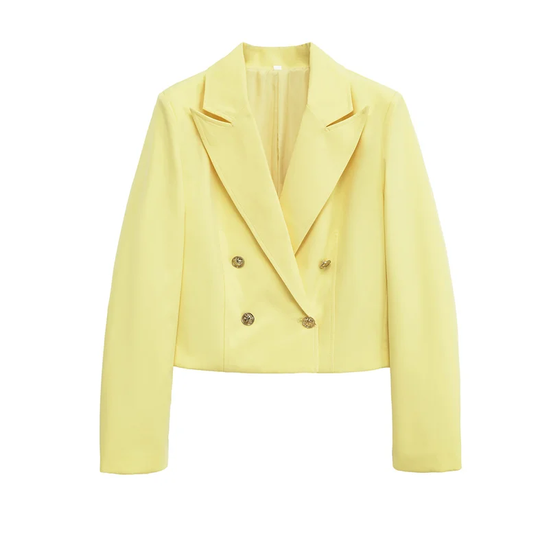 

Women's Coat 2025 Autumn New Style Yellow Long Sleeve Double-breasted Short Suit Jacket Socialite Style Personality Fashion