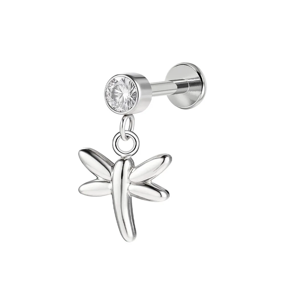 1 قطعة الفولاذ المقاوم للصدأ ثقب الجسم مطعمة الزركون قلادة اليعسوب بسيطة شخصية الشفاه مسمار الشفاه الدائري